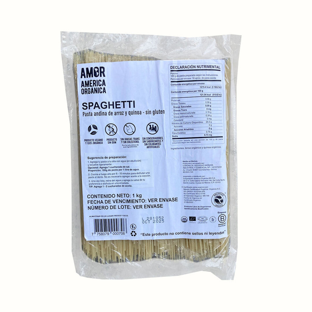 Pasta Orgánica Spaghetti de Arroz y Quinoa Sin Gluten América Orgánica 1 kg